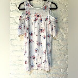 Ann Taylor Loft XS cold shoulder dress white with flowers